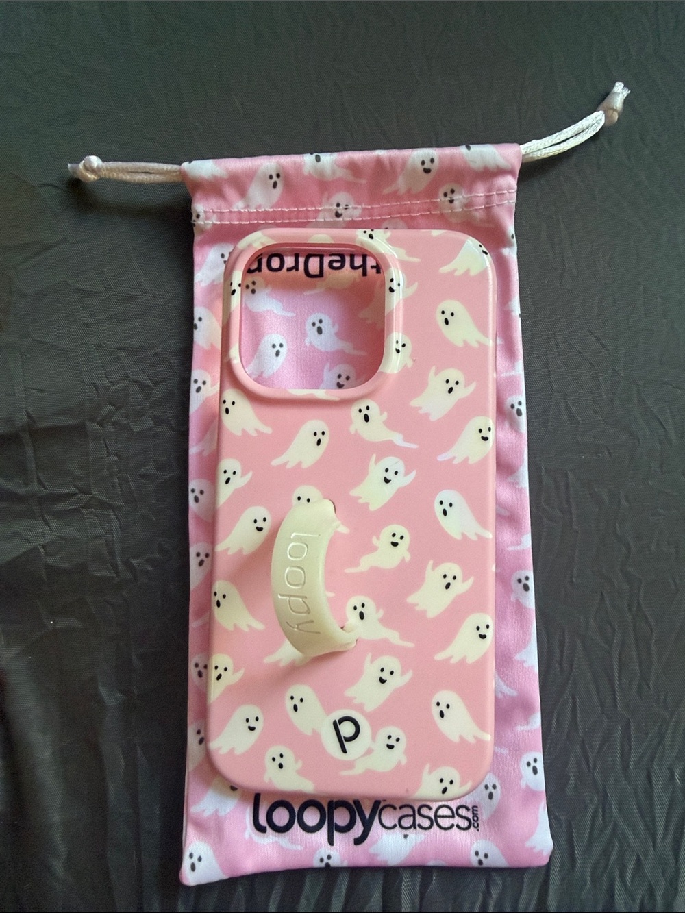 Loopy Case Pink Ghost Print Phone Case with Loopy Strap iPhone 15Pro